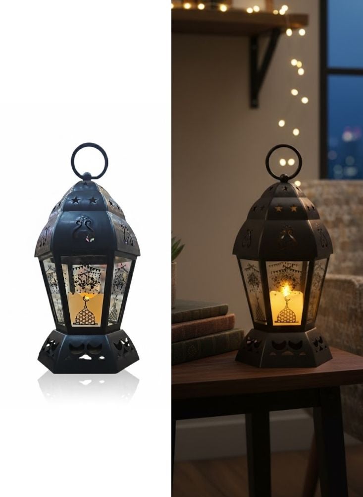 Premium Black Metal Ramadan Lantern LED Lamp with Mosque Design for Home Decor - Image 1